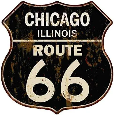 CHICAGO, ILLINOIS Route 66 Shield Metal Sign Man Cave Ga14.5 x 14.5 Matte Finish Metal 115150014257