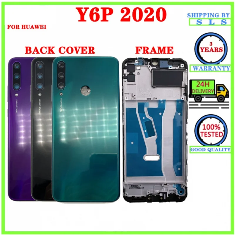 

Rear Back Housing For Huawei Y6P Y6 P 2020 LCD Middle Front Frame Battery Cover Back Door Case