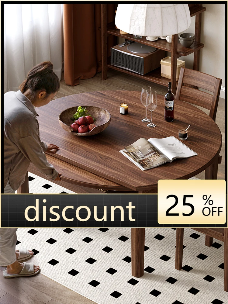 LMM all solid wood black walnut tables and chairs solid wood folding dining table square and round dual-purpose