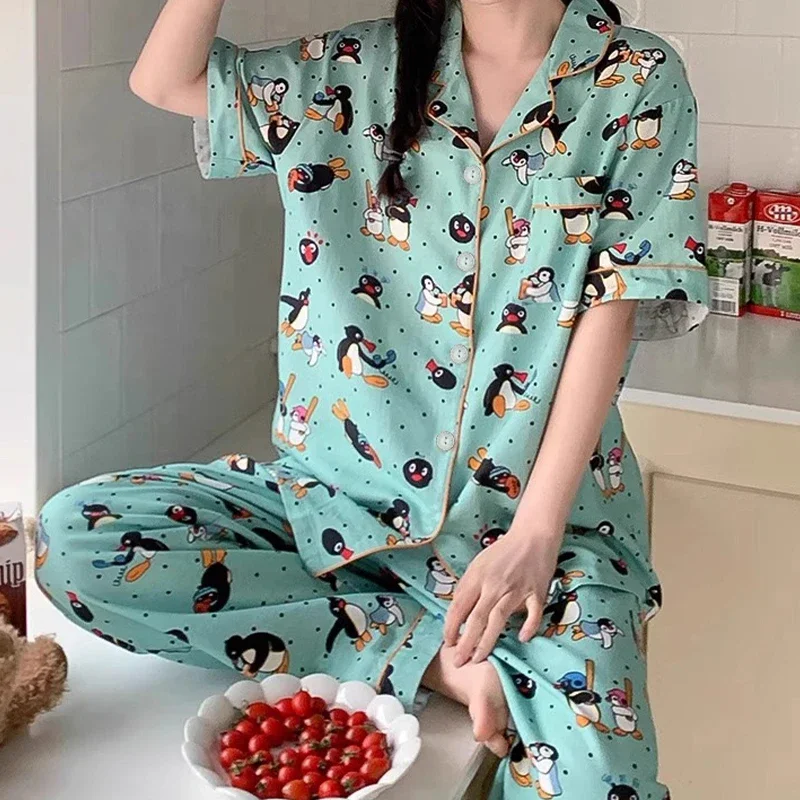 Kawaii Cute Cartoon Little Penguin Print Women\'s 3pcs Pajamas Korean Y2k Milk Silk Homewear 2024 New Fall/winter Lady Sleepwear