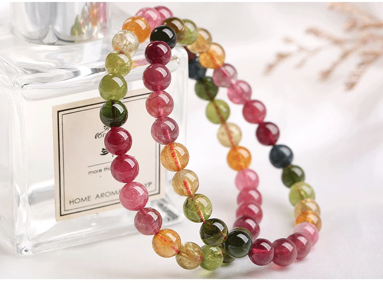 

7mm Natural Colorful Tourmaline Clear Round Beads Bracelet Brazil Green Red Candy Tourmaline Women Men AAAAAAA