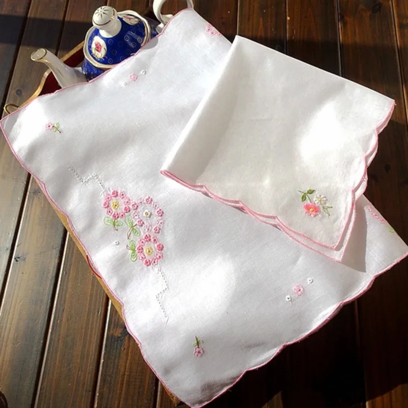 1Set include 2pcs Export to American retro pastoral pure cotton embroidered napkin 39CM handkerchief 38X58CM