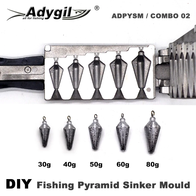 Adygil DIY Fishing Pyramid Sinker mold con 5 cavità e 30g 40g 50g 60g 80g, 30 pezzi 18mm S/S occhielli include