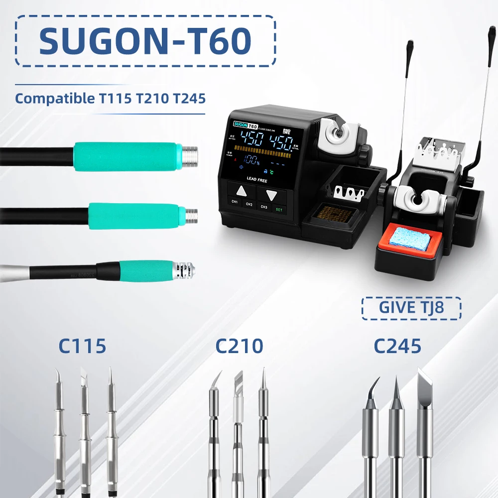 

SUGON T60 Soldering Station Compatible Original 115/210/245 Iron Tip With Double Handle Digital Display Welding Rework Station