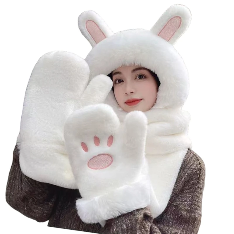 Child Soft Knit Ears Hat Scarf Gloves Children Ear Fleece Lined Winter Accessory Drop shipping