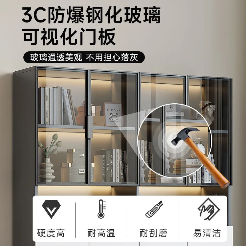 Bookcase with glass figure display cabinet Office storage cabinet Display locker Floor-to-ceiling bookshelf