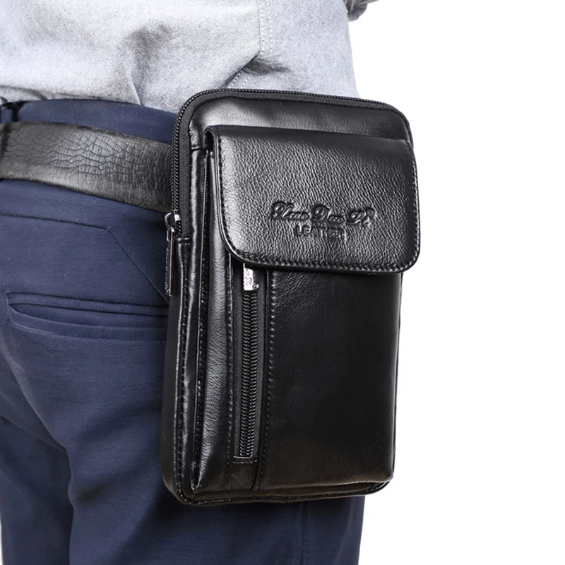 Men Genuine Leather Cell Phone Case Bag Purse Cover Pouch Real Cowhide Cross Body Fanny Mini Messenger Shoulder Belt Waist Bags