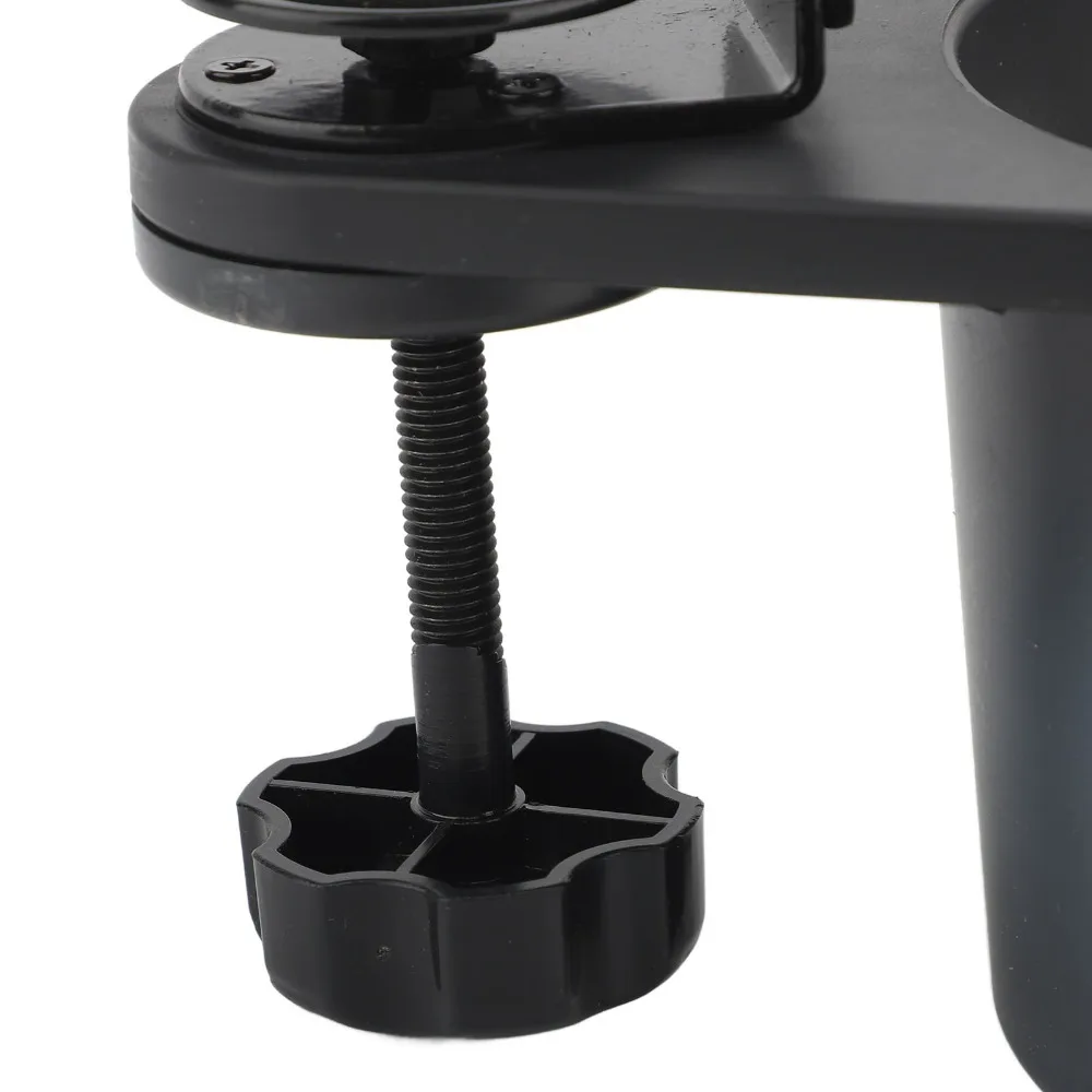

Plastic Metal Desk Cup Holder Black Rotatable Clip On Cup Holder 3-Stage Adjustable Anti-Spill Mug Holder