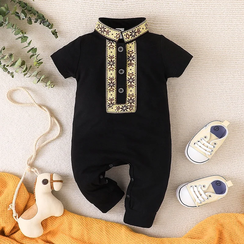 Baby Clothes 3 to 24 Months Onesies For Baby Boy Summer Short Sleeve Casual Infant Prince Romper Toddler Tiny Button Jumpsuit