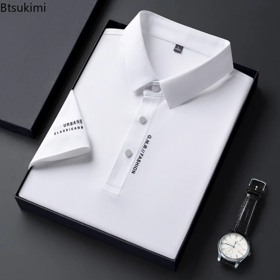 

Summer New Men's Business Casual Short Sleeved Polo Shirts Solid Color Fashionable Breathable Shirts Comfortable Versatile Tops