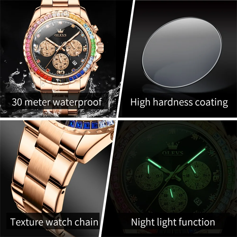 Watch for Men OLEVS Rainbow Gemstone Bezel Business Luxury Top Brand Quartz Watches Waterproof Sports Watches reloj hombre