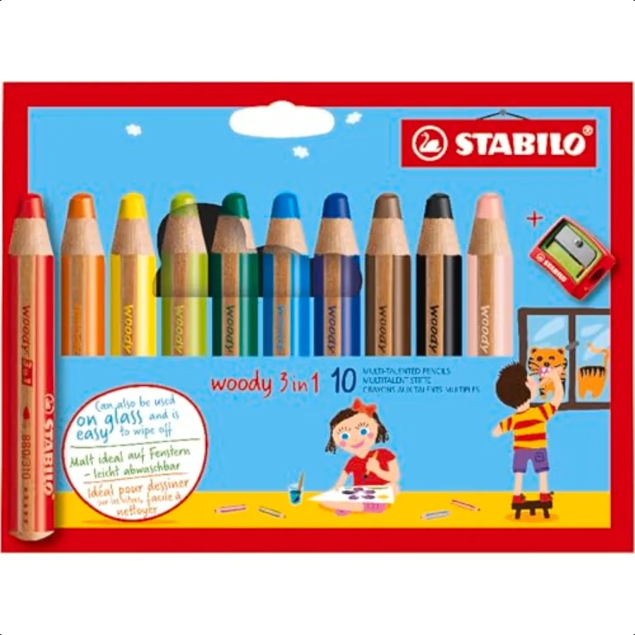 

MultiTalented Pencil Woody 3 в 1 Упаковка из 10 разных цветов с точилкой