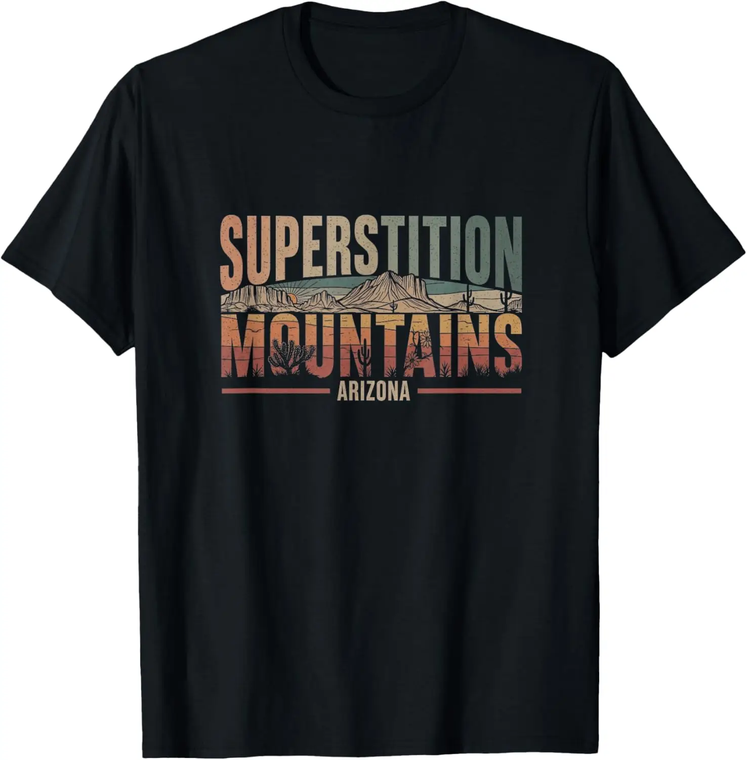 Retro Superstition Mountains Arizona Drawing Art Design T-Shirt 100% Cotton Trendy Y2K Short-Sleeve Tee – Soft, Quick-Drying, & Moisture-Wicking; Ideal for Sports or Casual Wear; Great Gift for Christmas or Halloween.