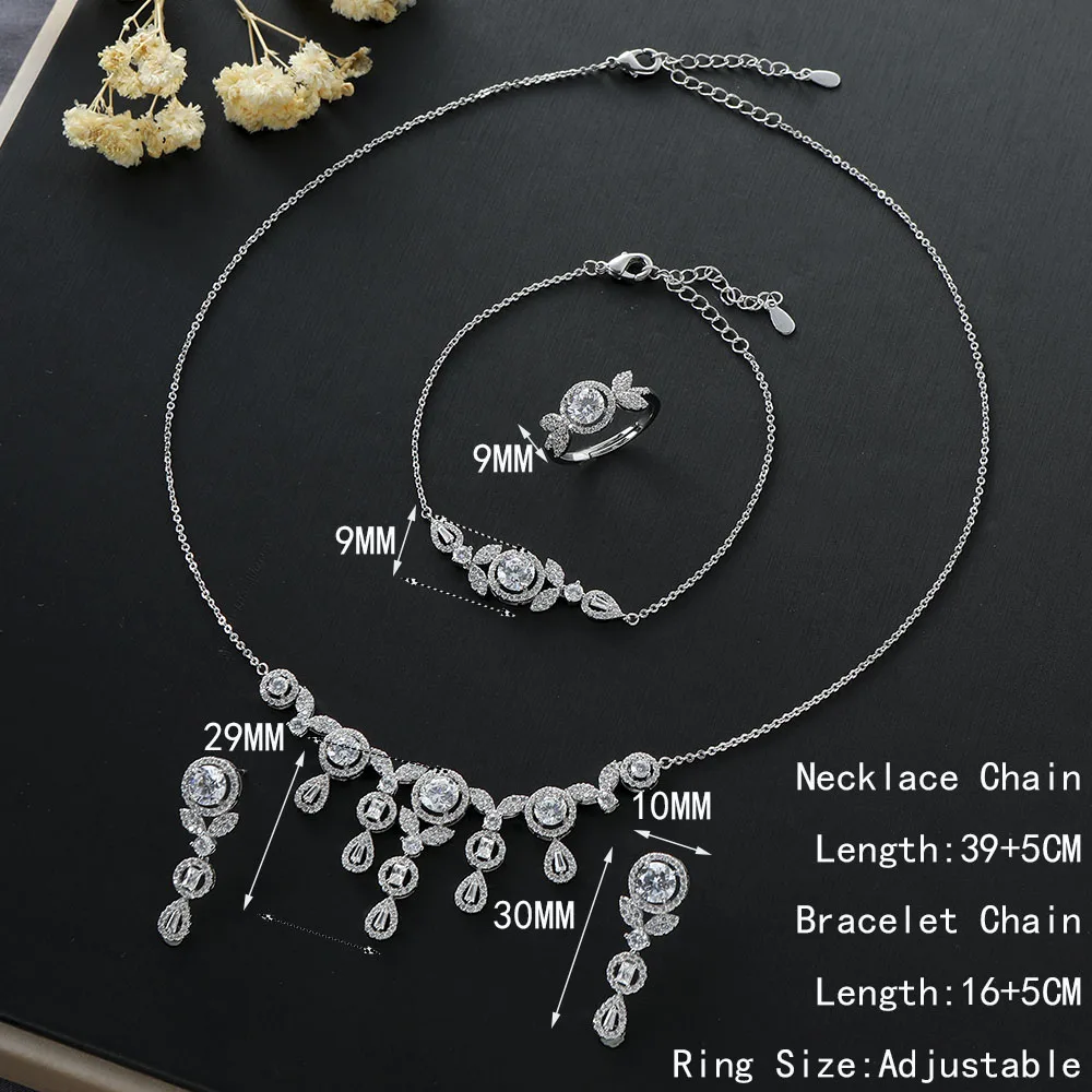 Luxury Fashion Water Drop UAE Jewelry Set Full Miniature Cubic Zircon Women's Gift Wedding Jewelry Set S545