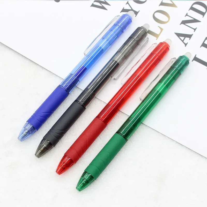 0.5mm Office Erasable Gel Pen Set Button Slide Press Magic Erasable Pen Refill Rods Red/Blue/Black/Green Ink School Stationery