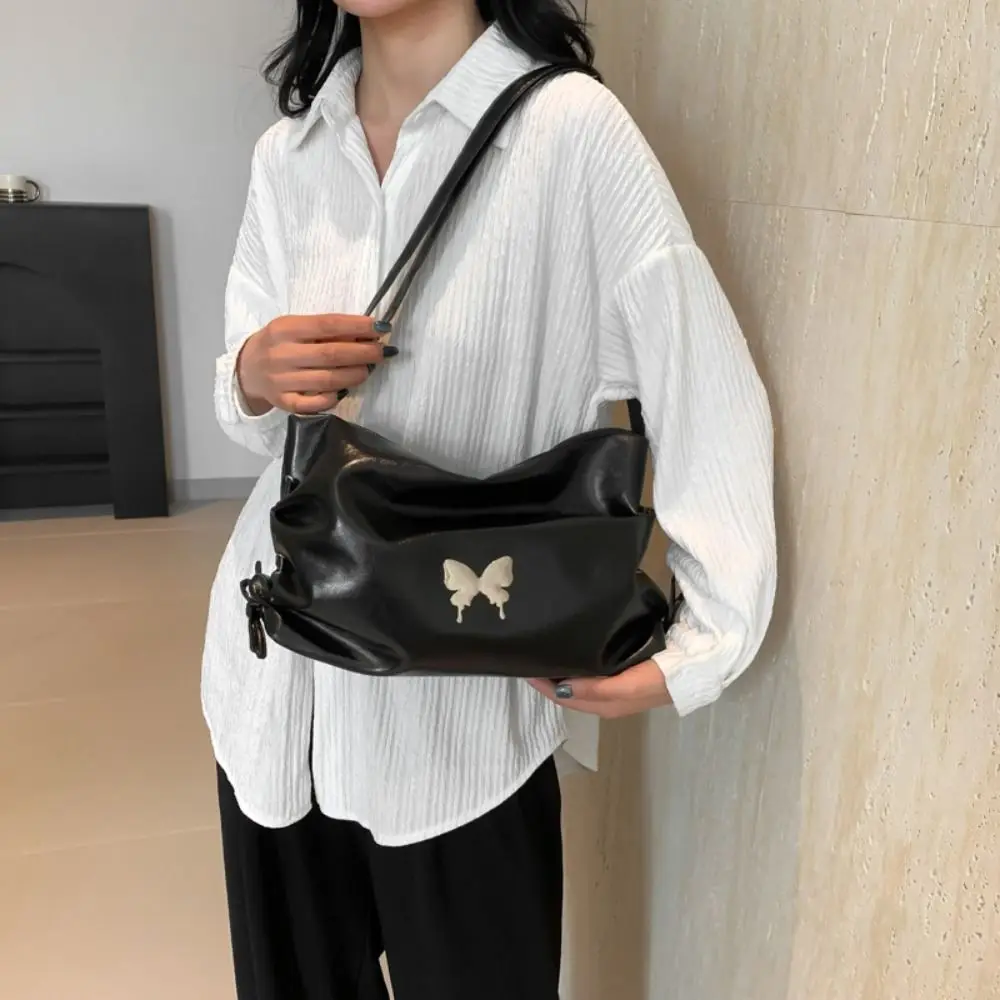 

PU Leather Butterfly Crossbody Bag Large Capacity Korean Style Y2k Shoulder Bag Bucket bag Storage bag Bow Underarm Bag Shopping