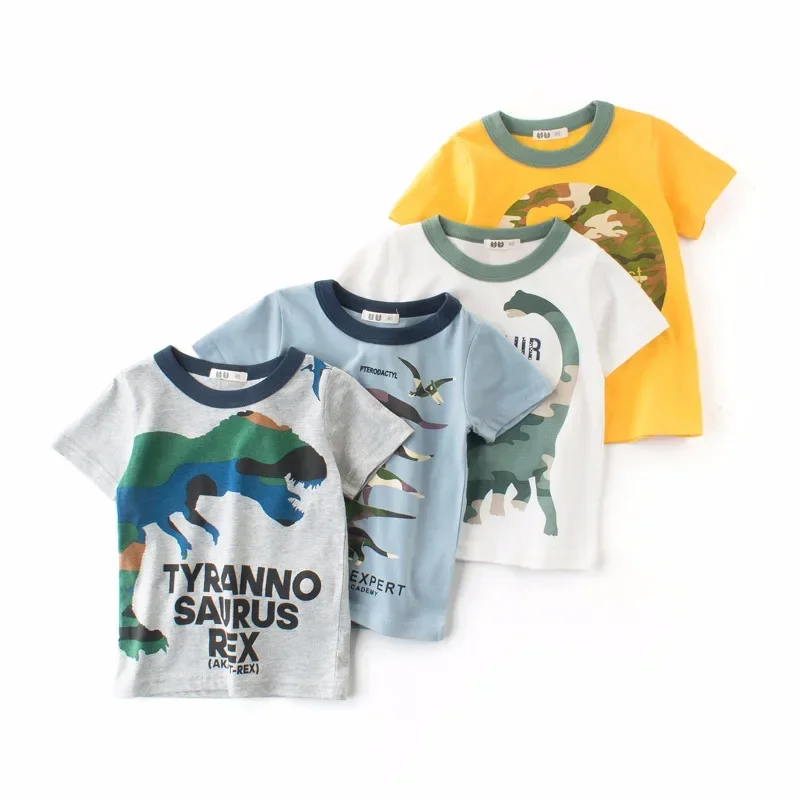 Cartoon Dinosaur Baby Boys T-Shirts 2 3 4 5 7 9 Years Kids Summer Cotton Tees Children Short Sleeves Summer Clothing  9052