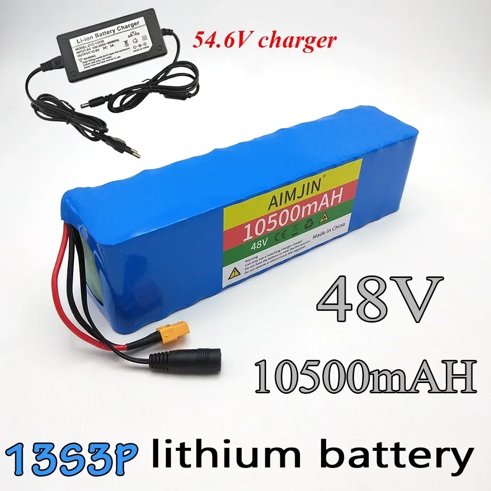 

48V 10.5Ah 1000W 13S3P XT60 48V lithium-ion battery pack 10500mah ， +54.6V charger