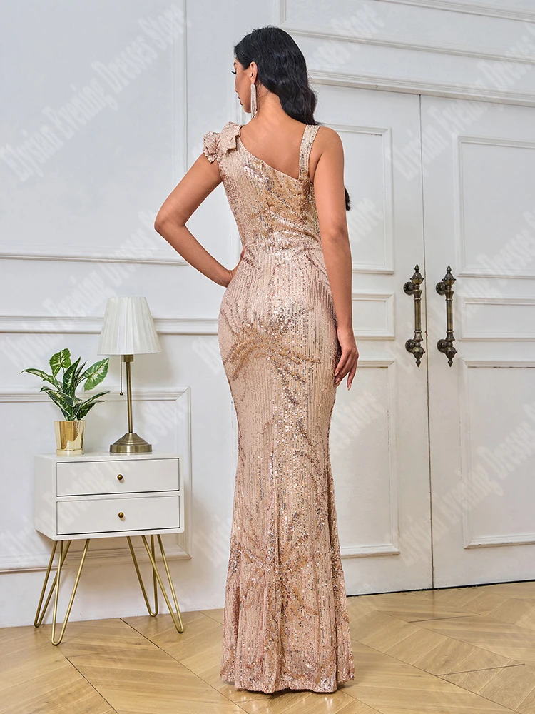 Long Vintage Women Evening Dresses Newest Ruffle sleeves Sweetheart  Champagne Gowns 2024 Sequins Beading Lady Vestidos De Noche