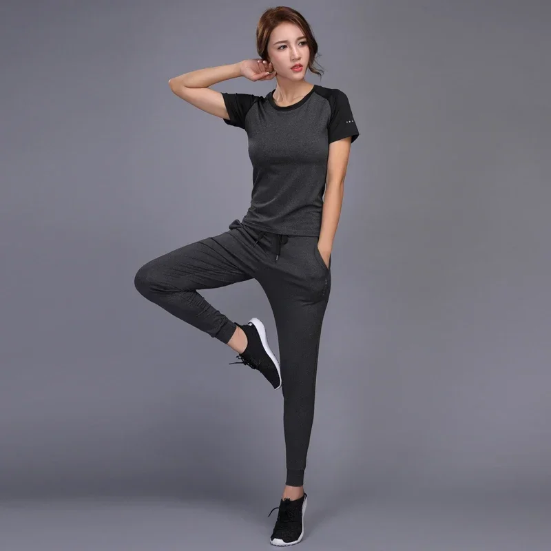 Vêtements de sport de Yoga pour femmes, ensembles de Jogging, de gymnastique, d\'entraînement, de Fitness, T-Shirts + pantalons, vêtements de course,