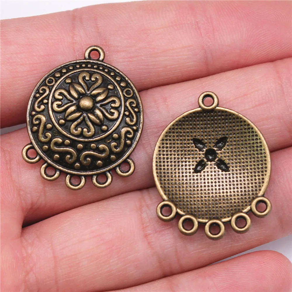 

10pcs 29x23mm Antique Bronze Color Round Carved Flower Earring Connector For Earring Making For Jewelry Making A13072