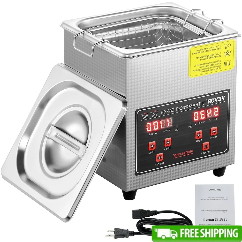 

2L Ultrasonic Cleaning Machine 304 Stainless Steel Jewelry Cleaner Digital Timer Heating Dual Transducers Professional Use Watch