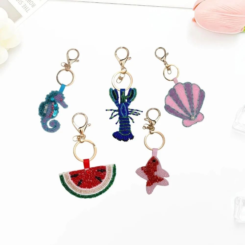 Funny Conch Starfish Keychain Seashell Crab Beads Bag Pendant Appliques Key Ring Bag Charm Friends