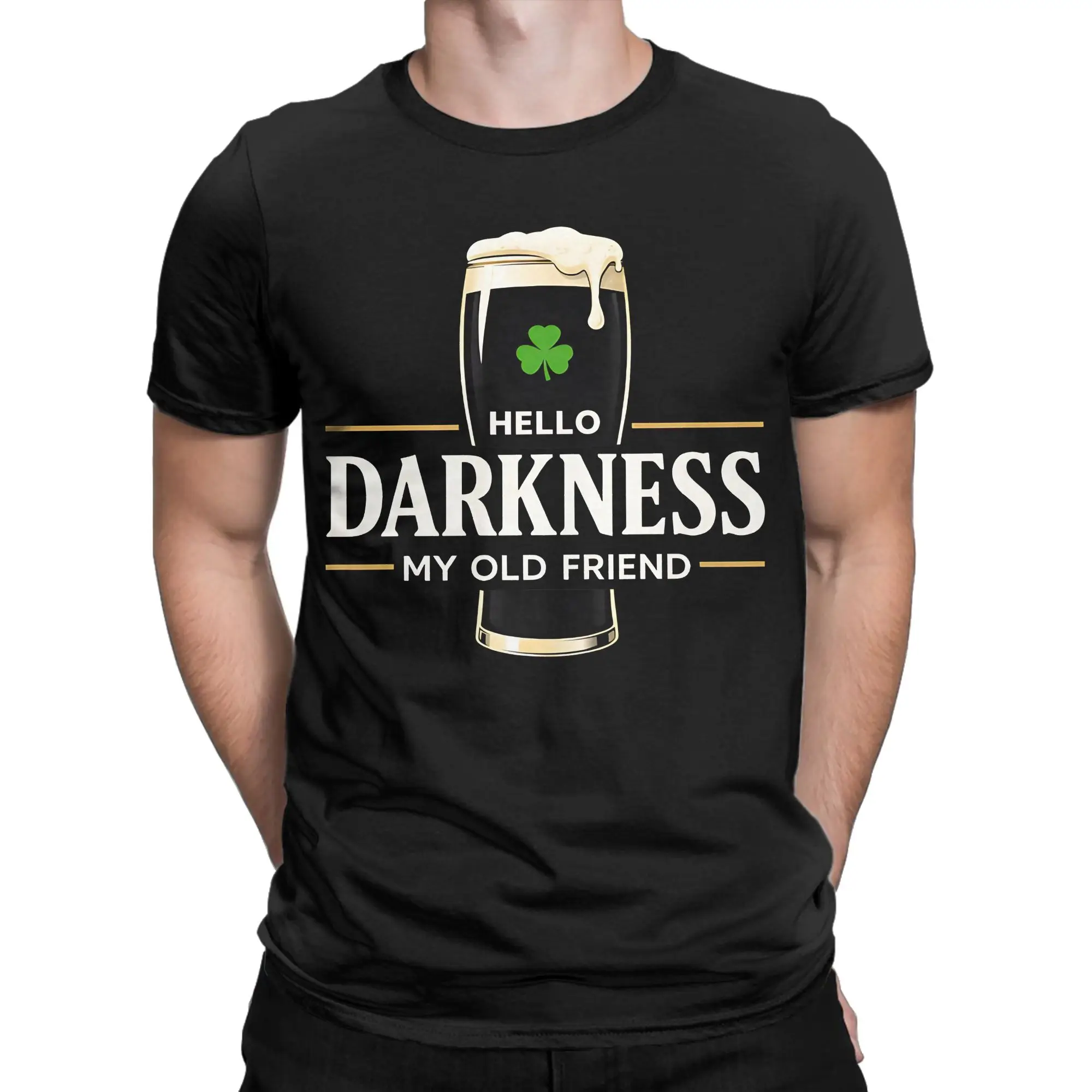 Printed Hello Darkness My Old Friend Stout Dark Beer T Shirt For Unisex  Pure Cotton Tee Shirt Short Sleeve Tops