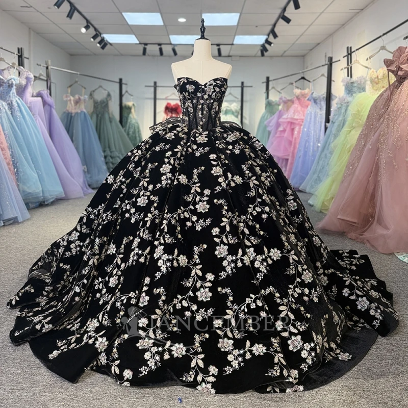 

Черное блестящее платье принцессы Sweet 16, платье Quinceanera, платья с блестками и аппликацией, кружевное тюлевое платье для вечеринки, дня рождения, Vestidos 15 De Anos