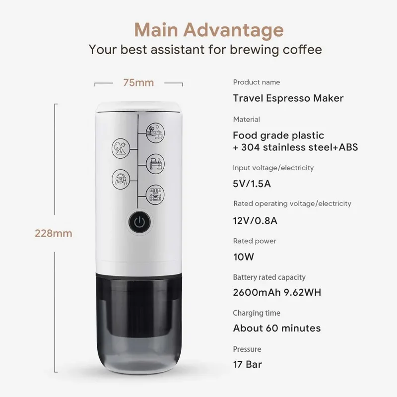 Xiaomi Travel Portable Espresso Coffee Machine 2 in1 for Cars Families Outdoor Camping Coffee Machine Capsule Powder Nespresso