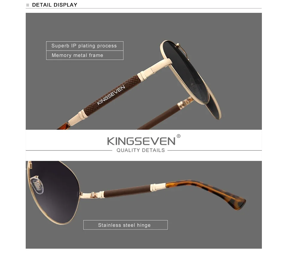 Kingseven Herren hochwertige Sonnenbrille Sonnencreme polarisierte UV400 Brille Frauen Pilot fahren Anti-Reflexion kausale Brillen – Detail 1