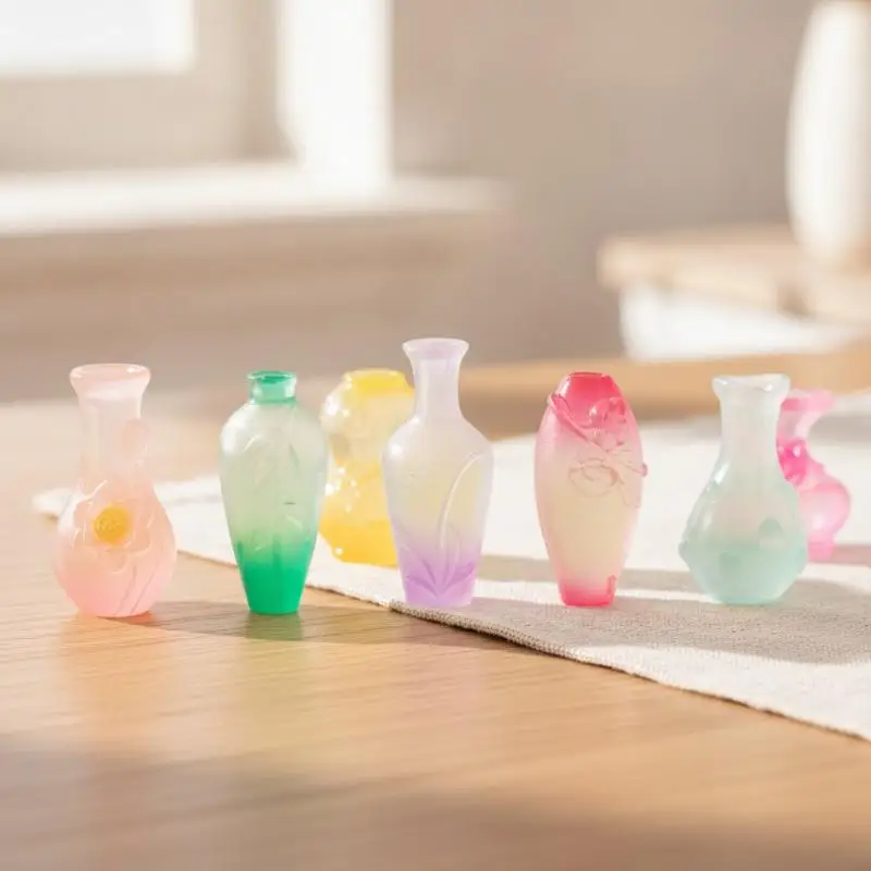 9Pcs Simulation Mini Luminous Vase Model Micro Landscape Ornament DIY Dollhouse Decor For Desktop Fairy Garden Decoration
