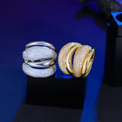 CWWZircons Adjustable Cubic Zirconia Bold Big Statement Ring for Women Luxury Gold Color Bridal Engagement Wedding Jewelry J0129