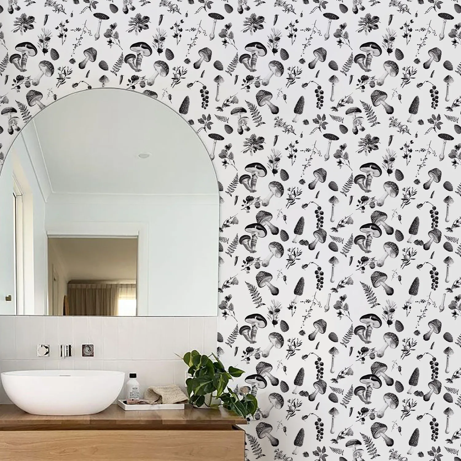 

Forest Peel and Stick Wallpaper Black White Floral Mushroom Self Adhesive Wallpaper for Kids Bedroom Wall Nursery Decor