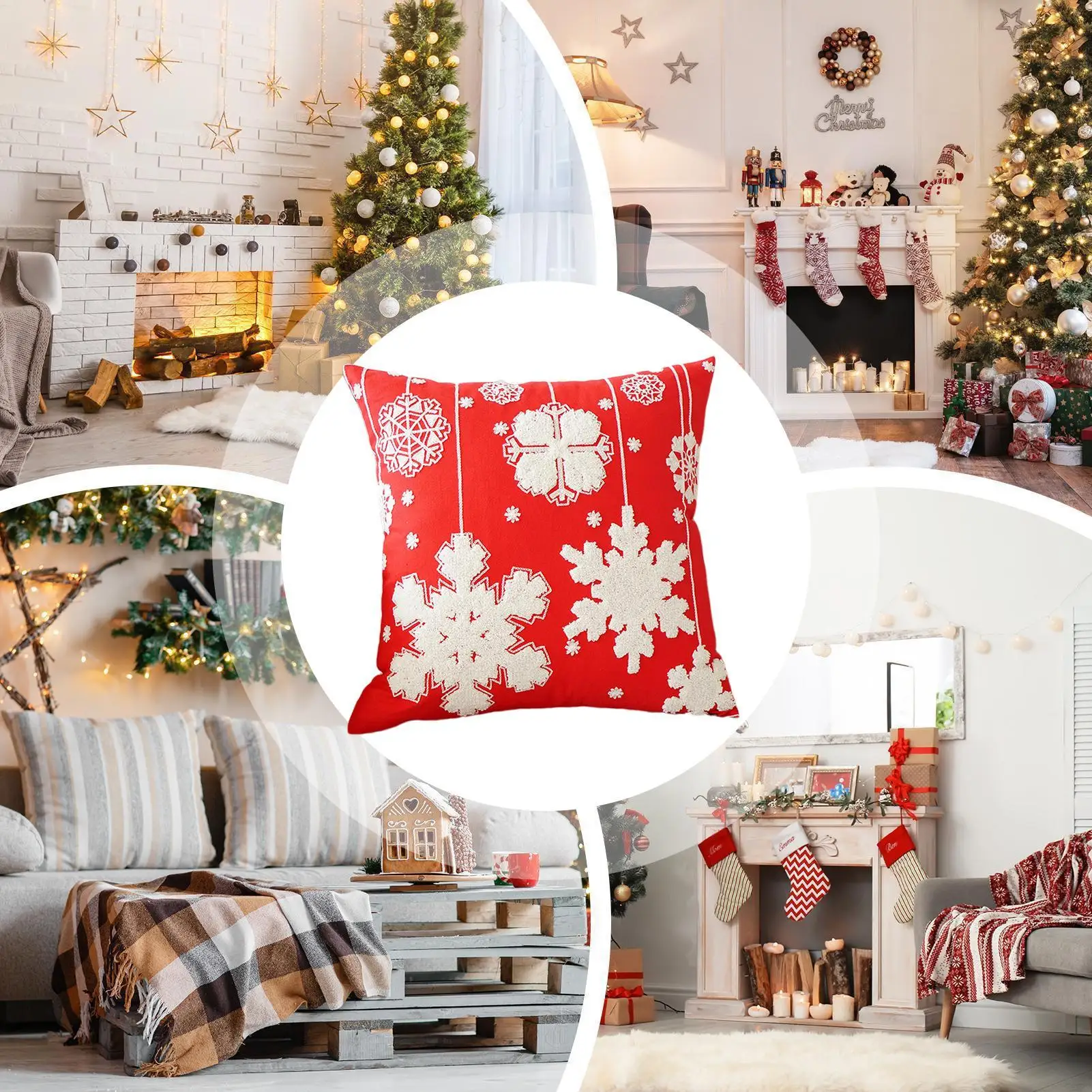 

Christmas Pillowcase Embroidery Snowflakes Pillowcase 18x18in Soft Zippered Christmas Decorative Pillow Covers For Home Decor
