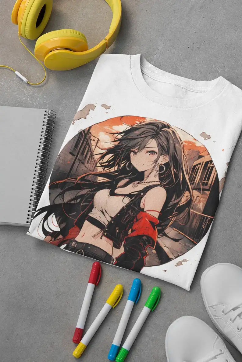 

Fantasy Tifa Unisex Graphic Tee, FF7 Shirt, Final Fantasy Tee, FF Merch, Moogle Shirt