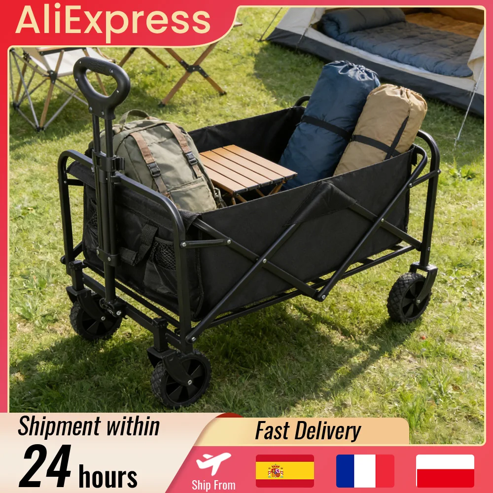 Chariot à main pliable 100L/150L, chariot de courses de grande capacité, chariot de Camping à roues tout-Terrain avec poignée réglable en hauteur
