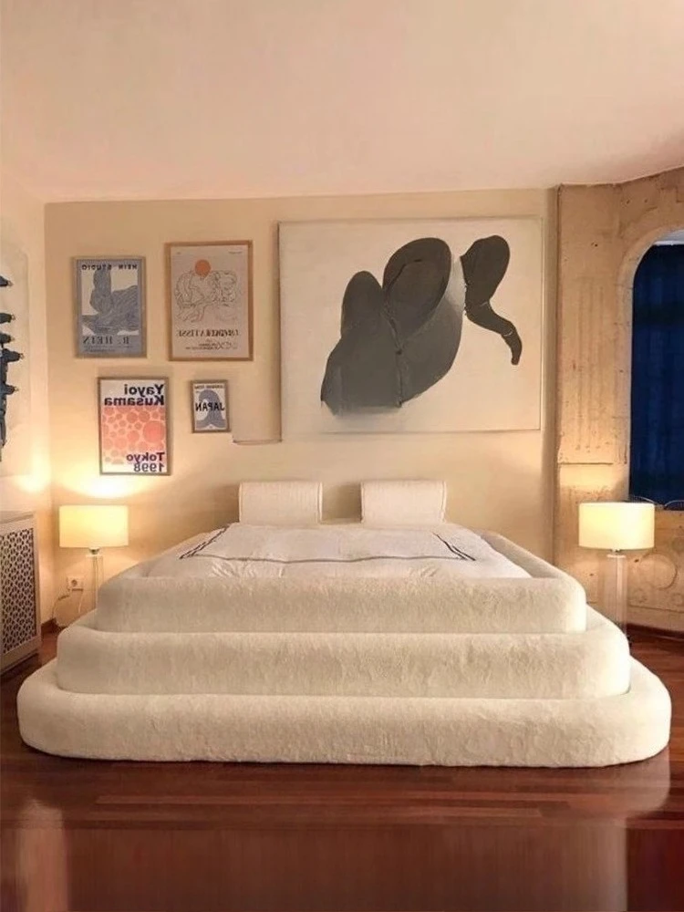 Nordic light luxury modern, simple cream bed