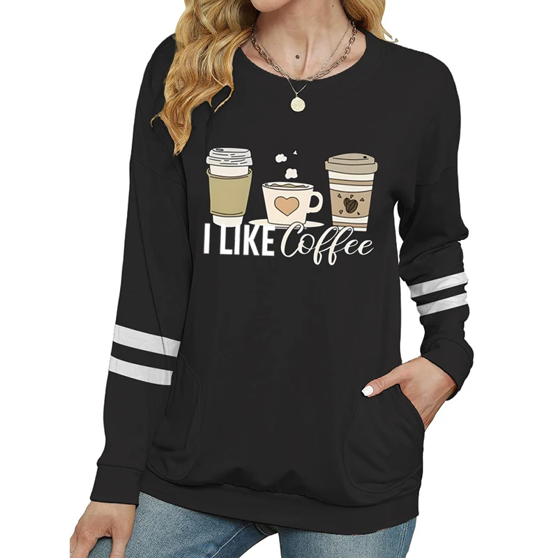 I Love Coffee T-shirt grafiche Camicia a maniche lunghe da donna per gli amanti del caffè Top classici essenziali Coffee Party Fashion Tees Tops