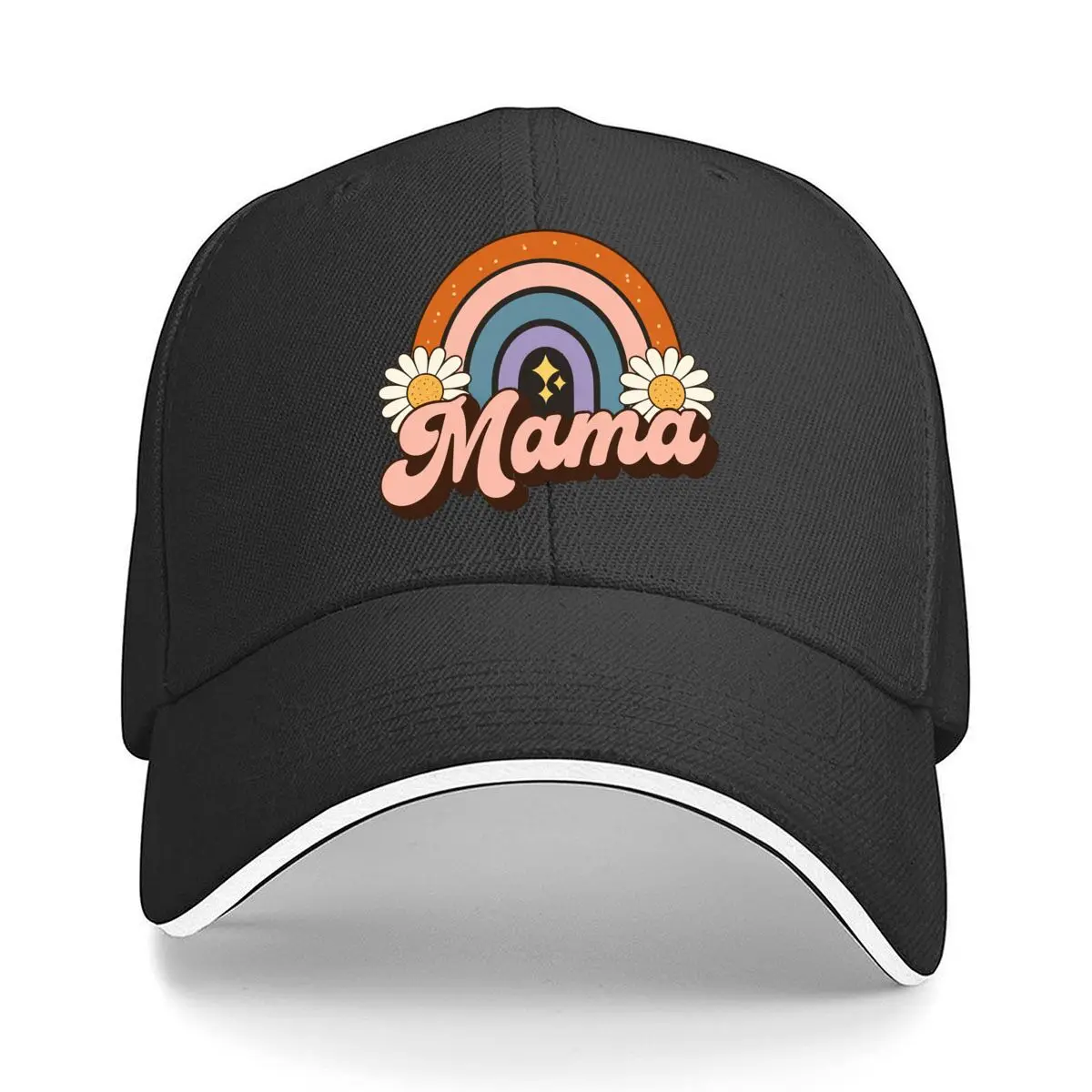 Mama Retro Rainbow Daisy Floral Typography Hip Hop hat Fashion Outdoor Sports Sandwich Baseball Cap