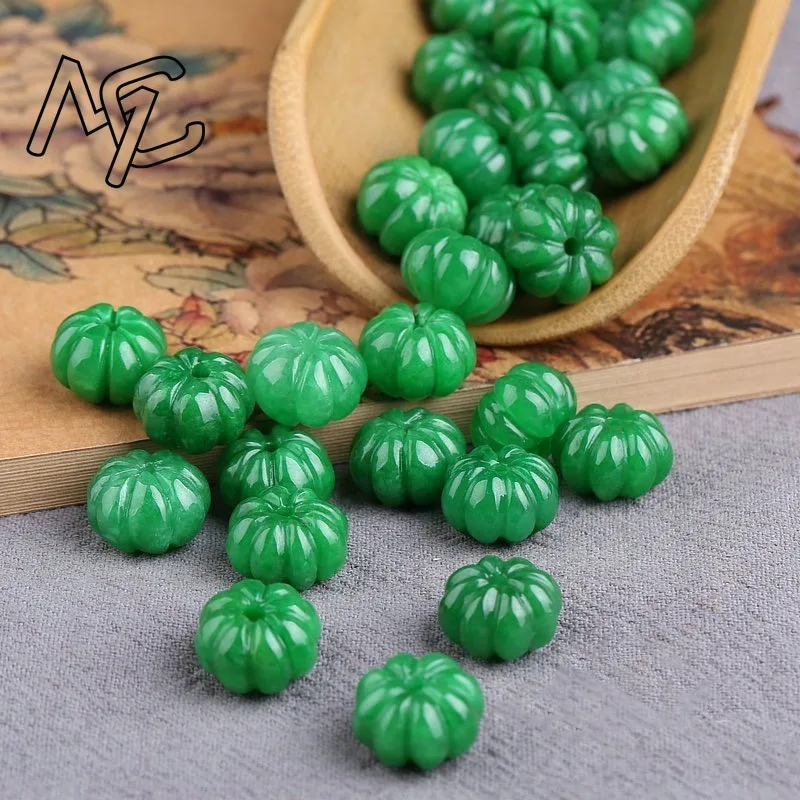 10pc Natural Emerald Red Jade Pumpkin 14mm Beads Bracelet Adjustable Bangle Jewellery Accessories Hand-Carved Man Luck Amulet - Image 3