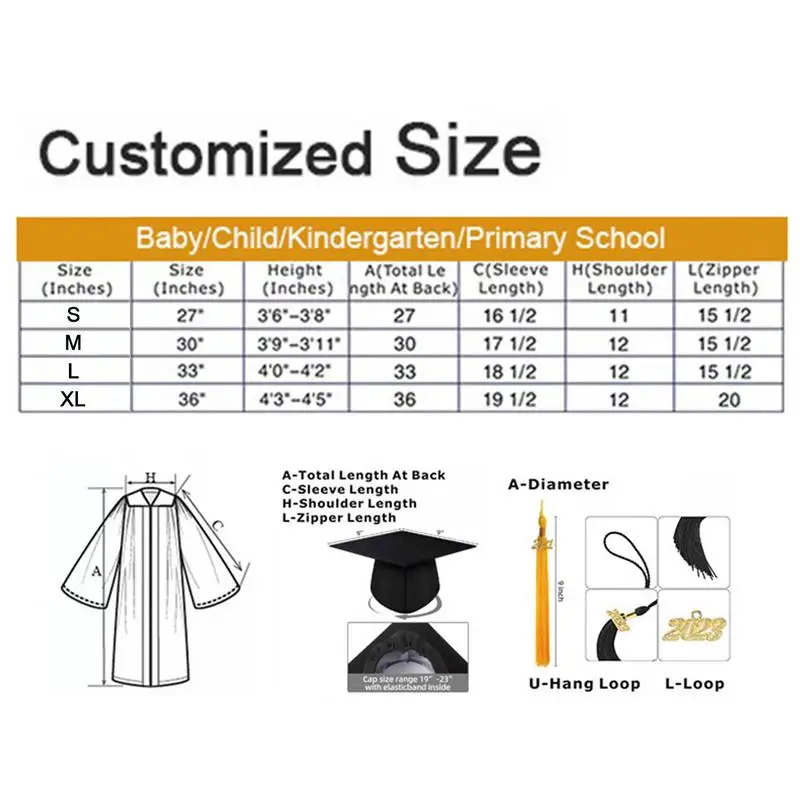 2023 Preschool Graduation Cap Gown Graduation Robes Gown Cap Tassel Set Comfortable Unisex Congrats Grad Outfit for Kindergarten