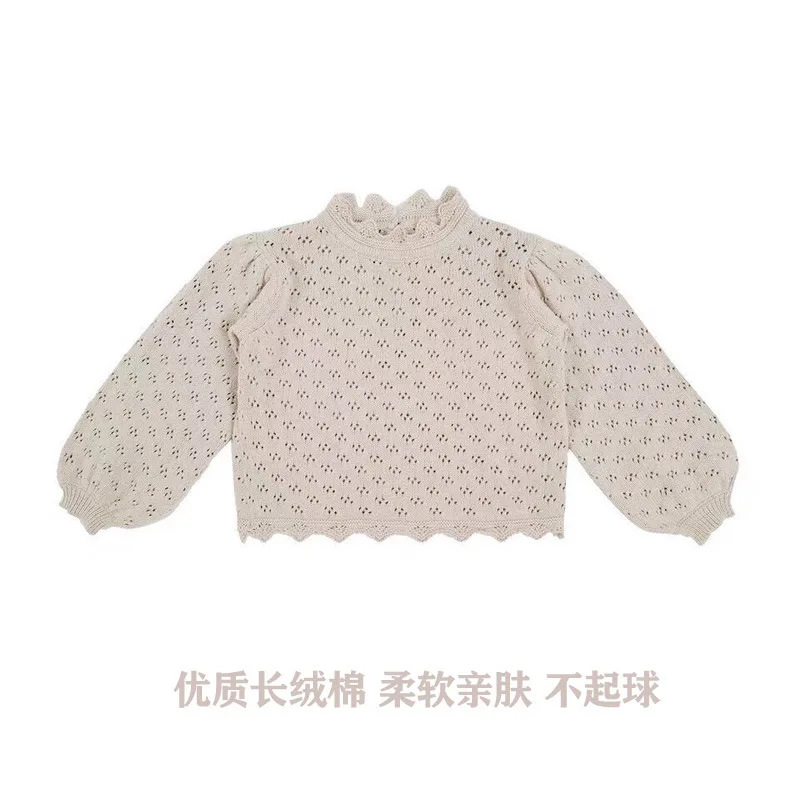 

Jenny&Dave 2023 New Children's Long Sleeve Sweater Girls' Lace Hollow out Knitwear Autumn and Winter Mesh Red Same Style Bubble