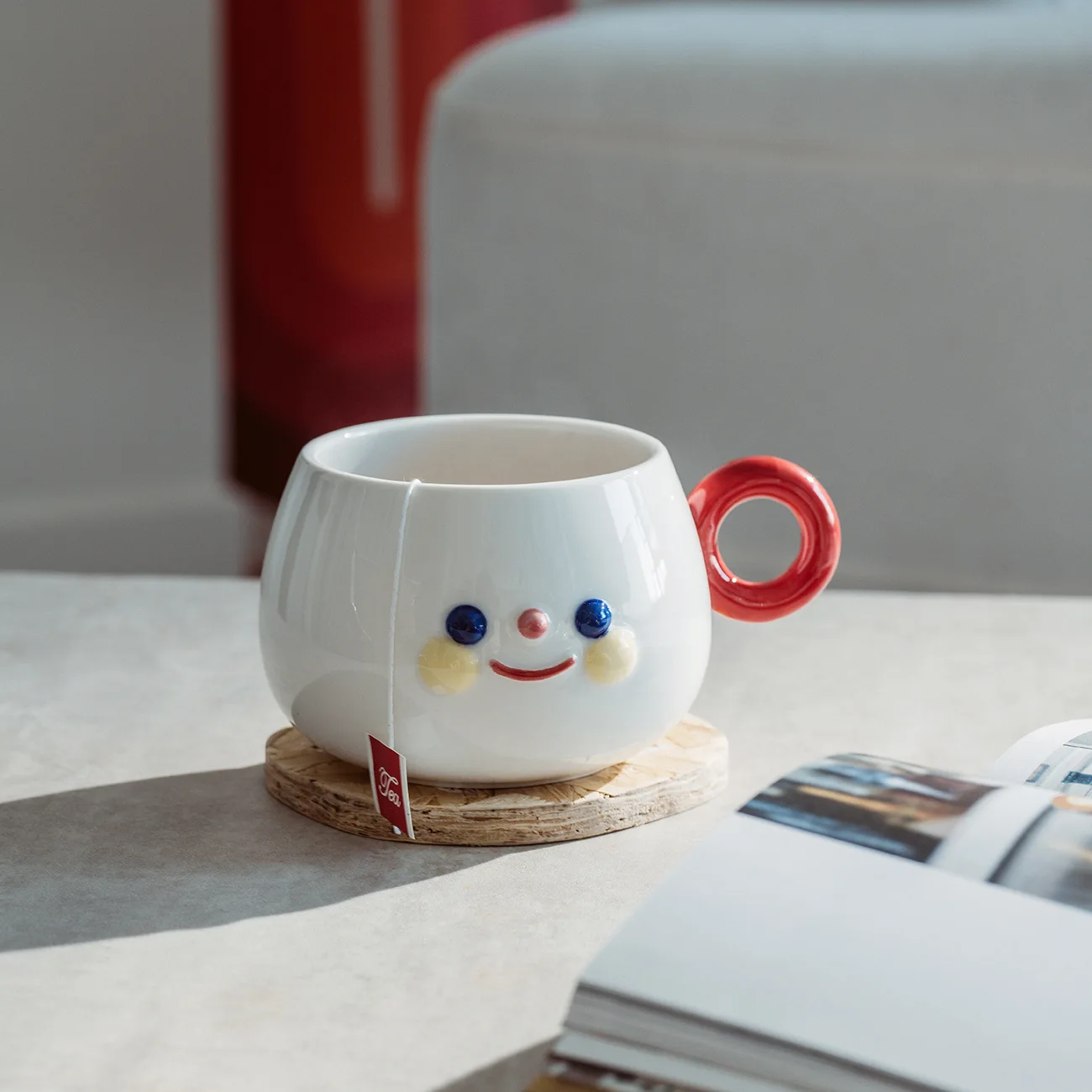 Creative Cute Smiling Face Round Mug With Handle Home Simple Ceramic Water Cup Coffee Milk Cup Couple Girlfriend Cup Small Gift