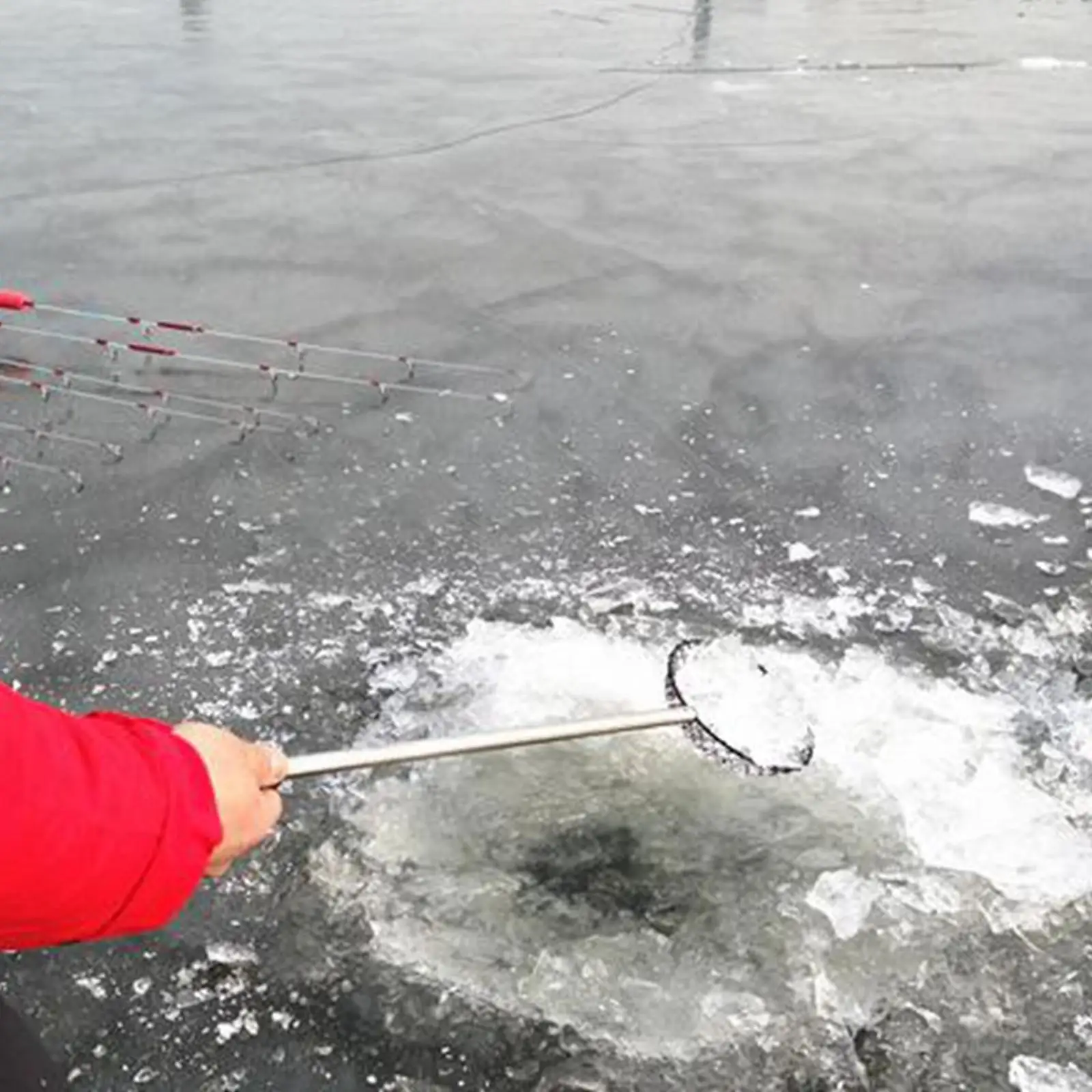 Extendable Ice Fishing Skimmer Scoop Metal Black Handle Tool for Winter Lake Fishing Gear Equipment