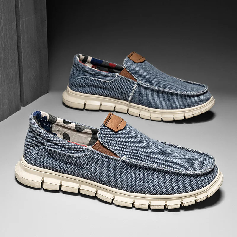 

HKDQ Summer Blue Canvas Shoes Men Fashion Leisure Breathable Man Loafers Lightweight Slip-on Men's Casual Sneakers Big Size 46