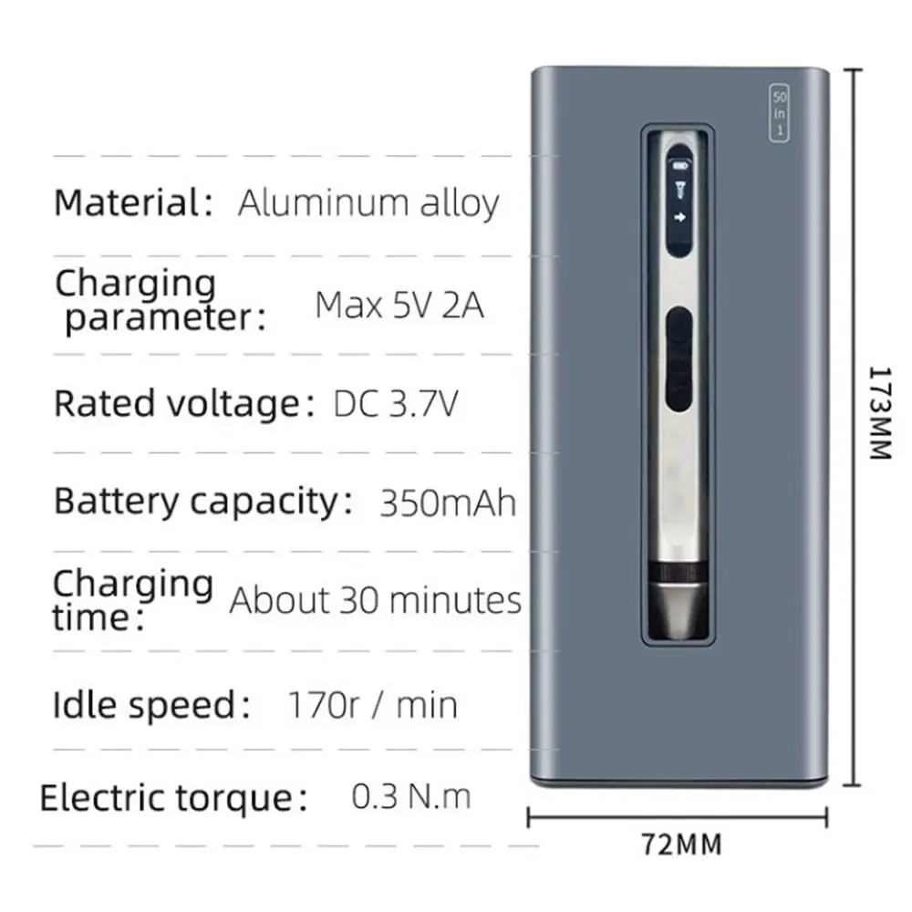 Set di cacciaviti elettrici 50 in 1 Kit di punte per cacciavite magnetico di tipo C a ricarica rapida Durevole multifunzionale