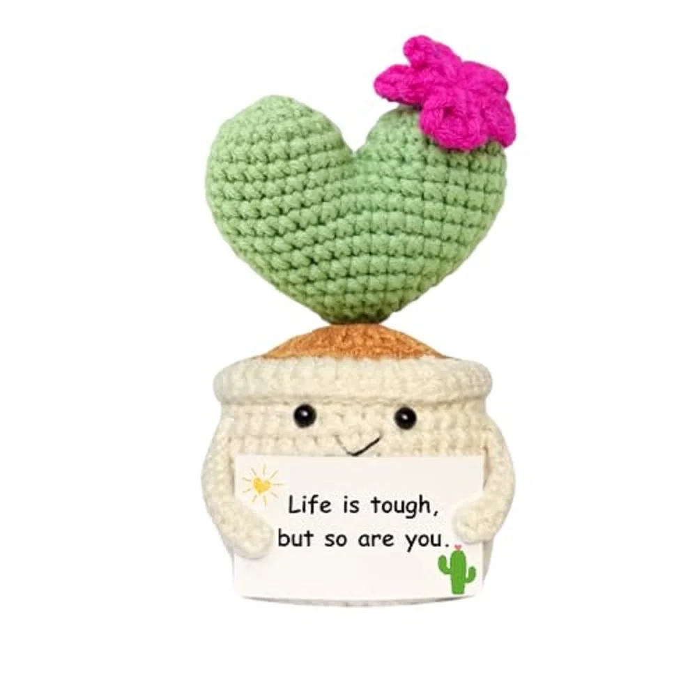 Get Well Gifts for Women, Handmade Crochet Cactus– Plush Plant Gift with Encouragement Card for Desk
