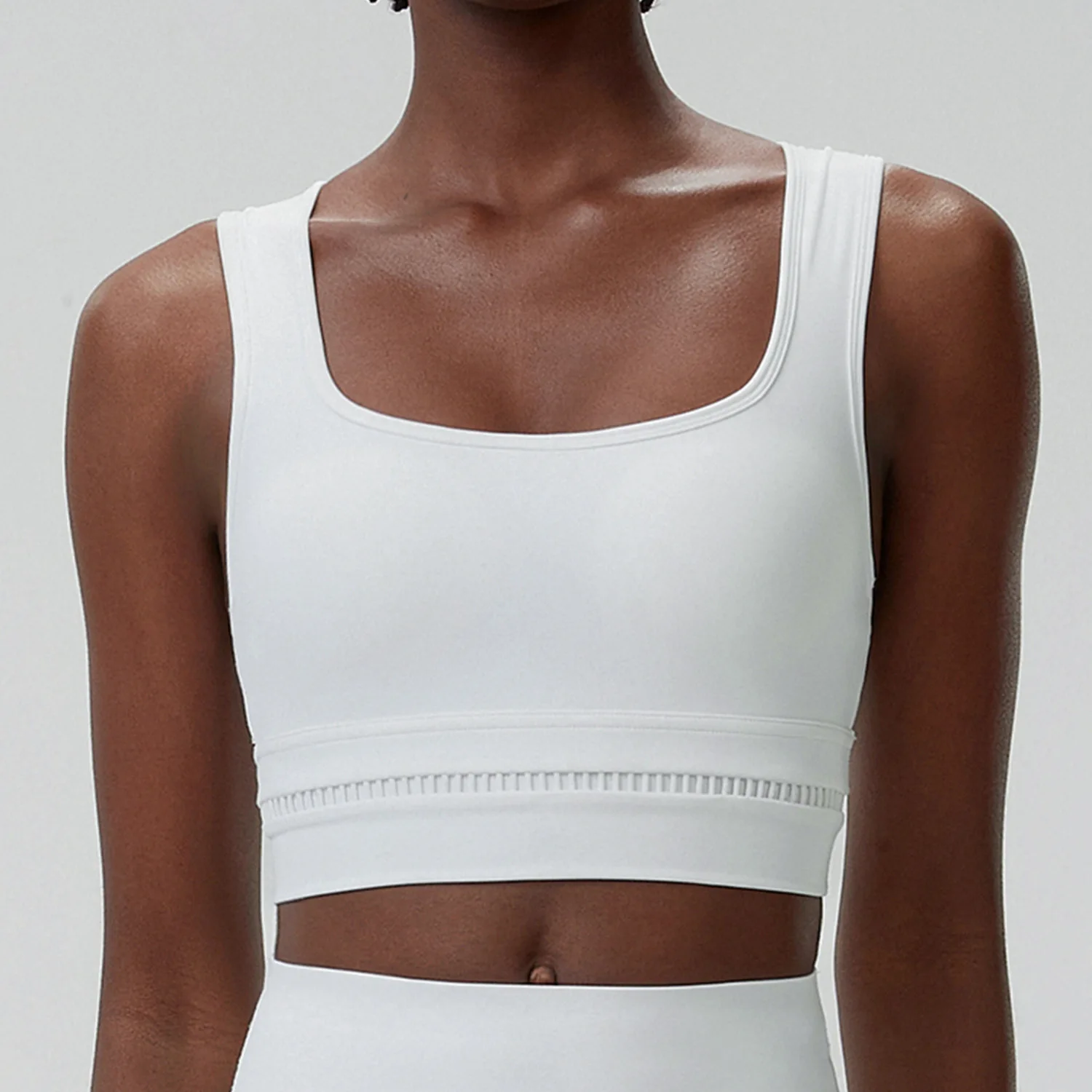 New Women U Neck Sports Bra Double Hollow Cut‑Out Beautiful Back Padded Yoga Top for Pilates Gym Fitness Workout Black White