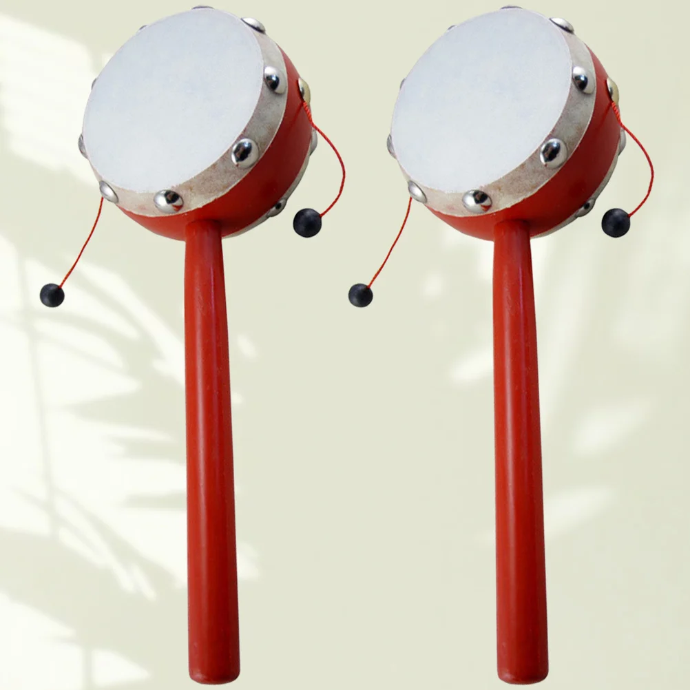 2 szt. Kreatywny drewniany tamburyn-grzechotka, tradycyjny instrument muzyczny dla niemowląt, bezpieczny i wytrzymały, 7 cm